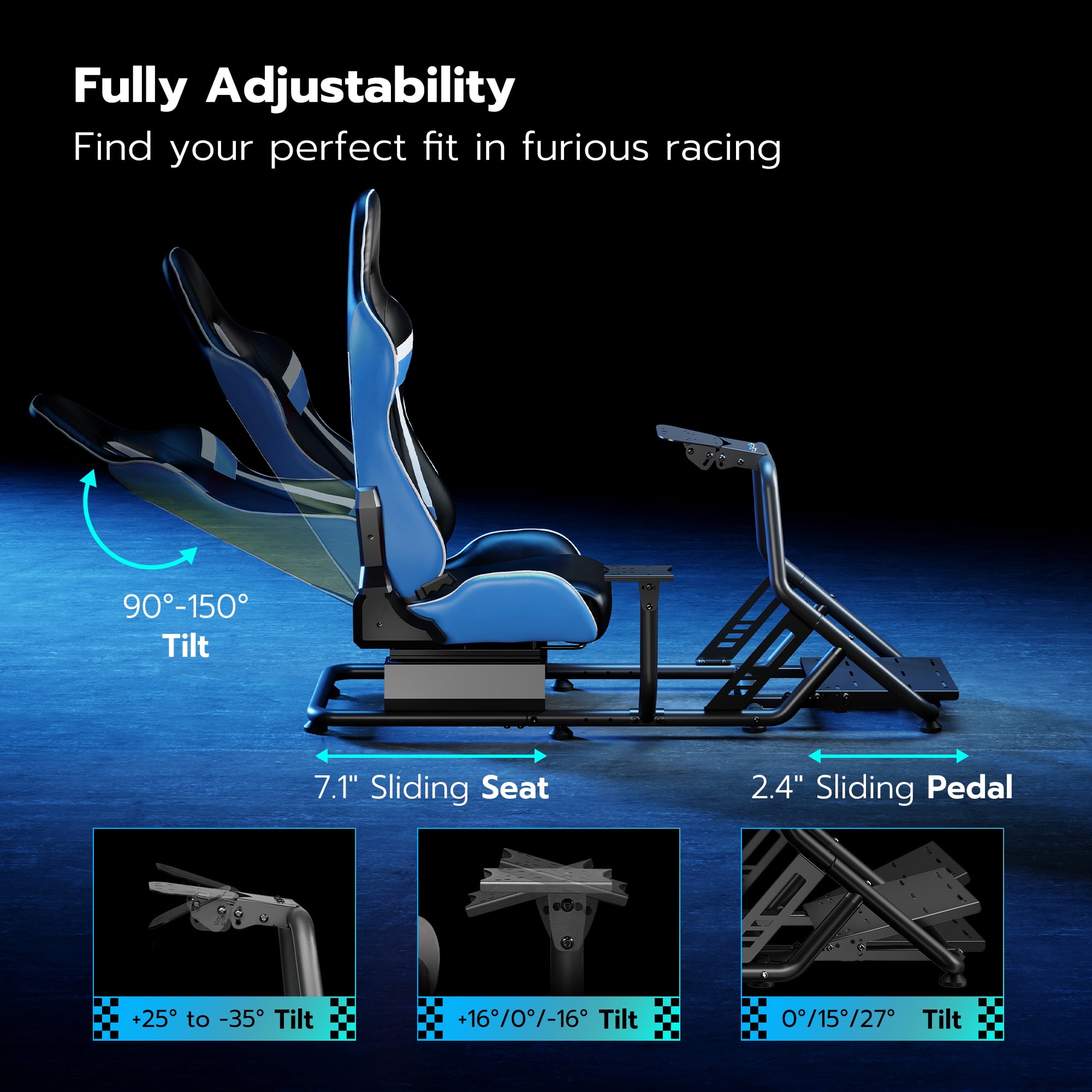 ARES WING Racing Simulator Cockpit with Seat, Adjustable Sim Racing Cockpit Compatible with Logitech, Thrustmaster, Fanatec, Moza, for PS5, PS4, Xbox and PC, Blue