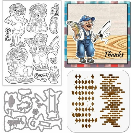 DIY Scrapbooking Tool Sets including 1Pc Carbon Steel Cutting Dies Stencils 1Pc PET Painting Stencils and 1 Sheet PVC Plastic Clear Stamps for DIY
