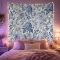 thumbnail image 2 of Dense Blue Hydrangea on Cream Background, Nostalgic Vintage for Art Lovers, Chinoiserie Toile Decor, Housewarming Gift, Tapestry Wall Hanging for Living Room and Dining Room, 2 of 7