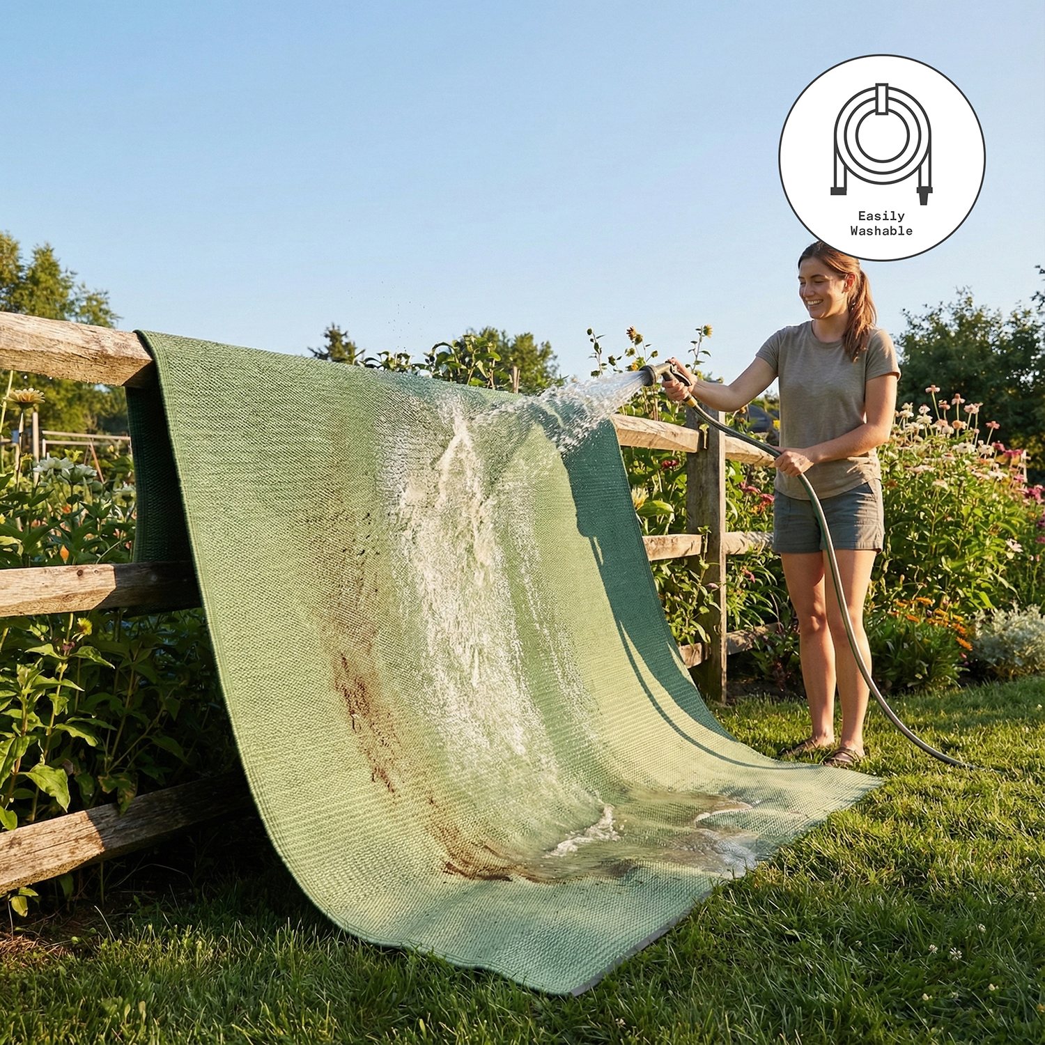 Fab Habitat Ombre Outdoor Rug - Waterproof, Fade Resistant, Crease-Free - Premium Recycled Plastic - Striped - Patio, Porch, Deck, Balcony - Big Sur - Green - 5 x 8 ft