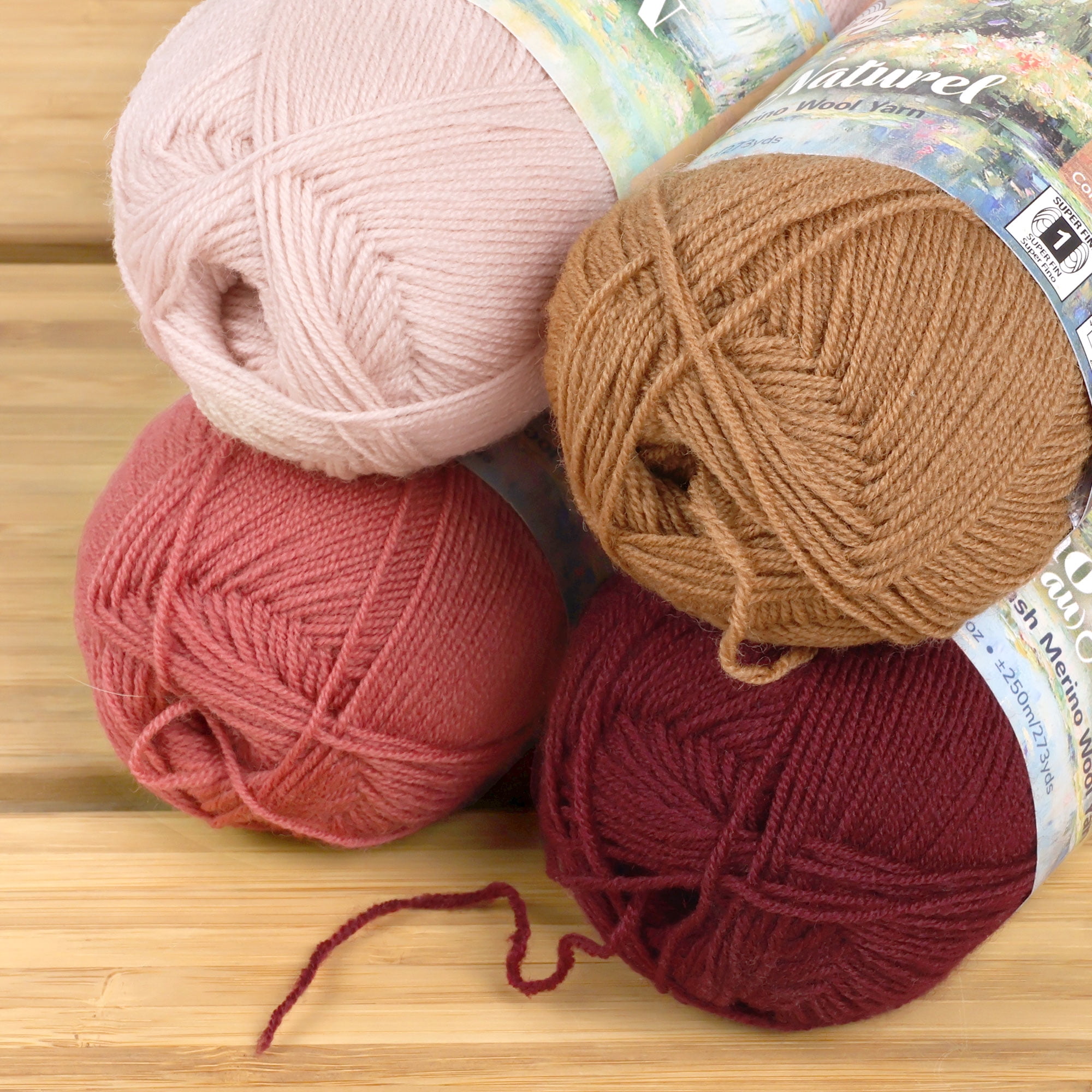 JubileeYarn Merino Au Naturel Yarn - 50g/Skein Super Fine Non-Superwash Merino Wool - Shades of Red - 4 Skeins
