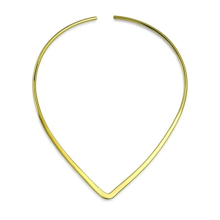 - Basic Simple Slider Choker V Shape Collar Necklace For Women Flat Polished 14K Gold plated Brass Add Your Pendant