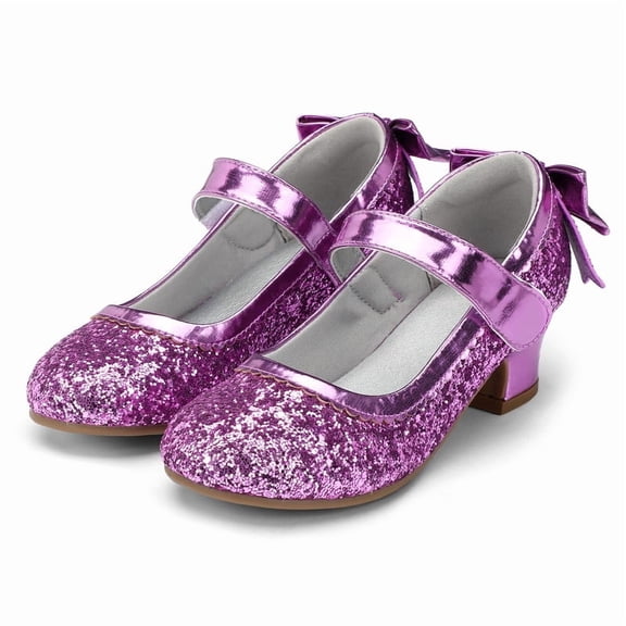 Kushyshoo Purple Girls Dress Shoes Mary Jane Pumps with Bow 1.5in Low Heel Wedding Party Princess 9M