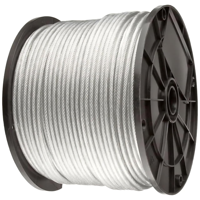 Clear Vinyl Coated Stainless Steel 304 Cable Wire Rope 1/8" Thru 3/16" 7x19-500 ft Reel for DIY Cable Decking Railing System, Marine Grade