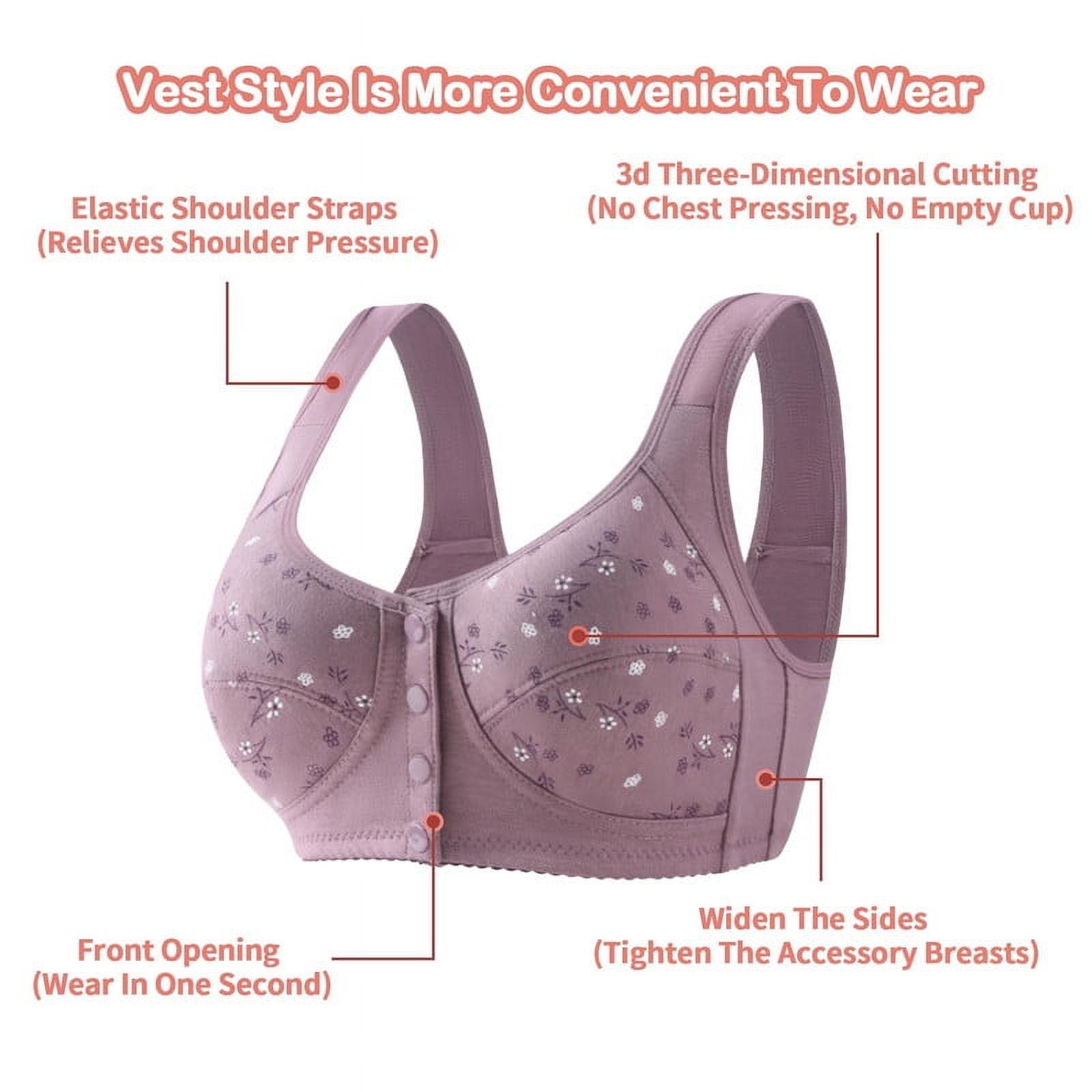 4PCS Daisy Bras for Older Women, Daisy Bras for Women Front Closure No Underwire Comfort Senior Snap Closing Bra