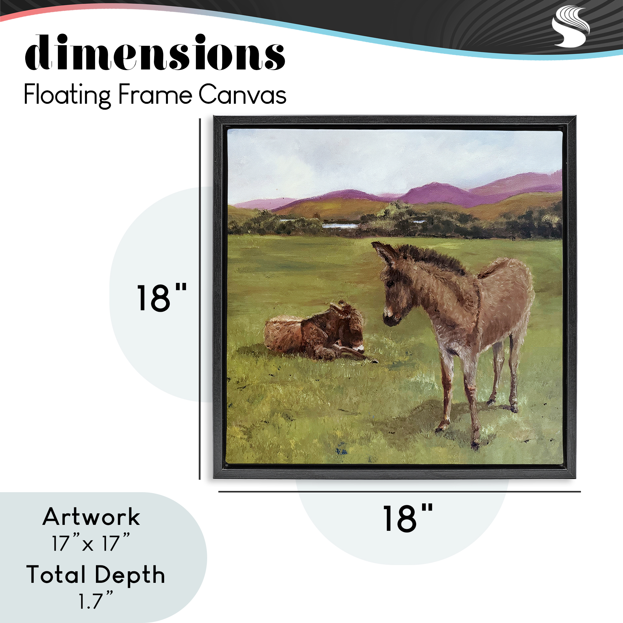 Donkey Duo in Pasture Black Framed Floater Canvas Wall Art, design by Patricia Reynolds