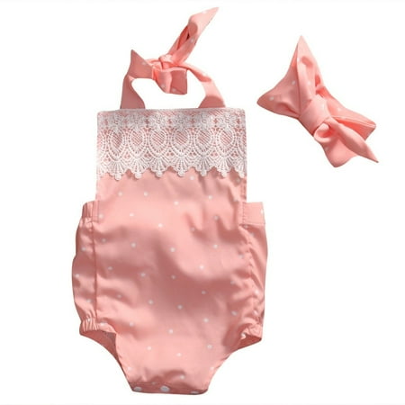 

Newborn Infant Baby Girl Jumpsuit Headband Floral Romper Outfits Sunsuit Clothes