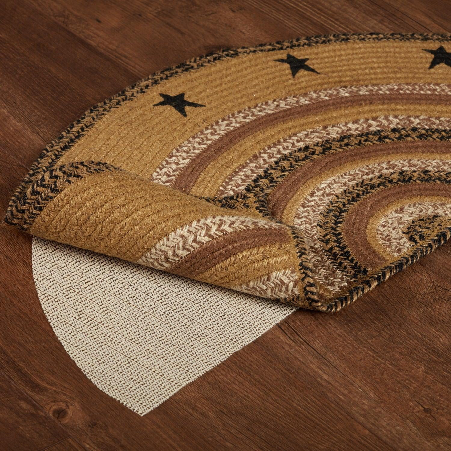 VHC Brands Kettle Grove Primitive Jute Tan Accent Rug Half Circle Stencil Stars w/Floor Pad 16.5"x33"