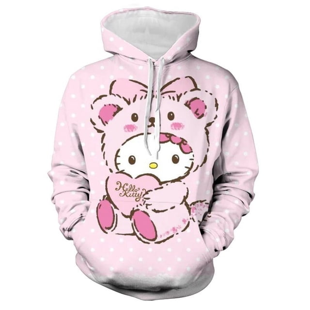 Veste à Capuche Vintage 3D Imprimée Hello Kitty pour Femmes à Manches Longues avec Poches Style de Rue Printanier Vêtements d'Extérieur Esthétique Y2K HOEMLIN