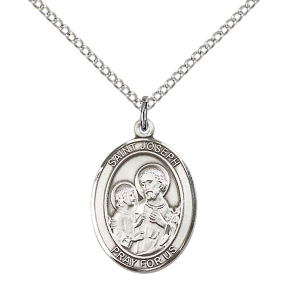 F A Dumont Pendentif en Argent Sterling St. Joseph avec Chaîne Gourmette en Acier Inoxydable 18 Pouces. Patron des Charpentiers/teinture/pères