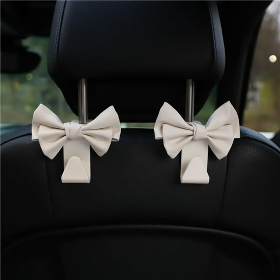 2pcs Car Purse Hook For Car Hooks For Purses And Bags, Cute Bow Car Seat Headrest Hook For Car Purse Hook Hanger. (white-2pcs)