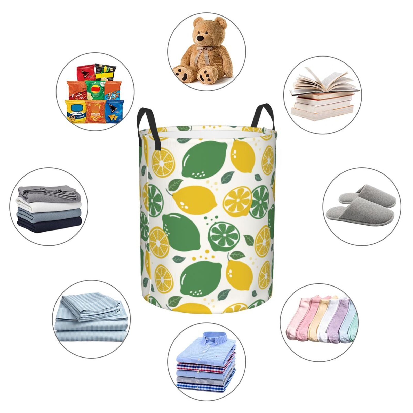 Large Laundry Basket with Handles - Cute Limes Yellow Green Leaves Kids Baby Dirty Clothes Laundry Hamper for Bedroom Aesthetic