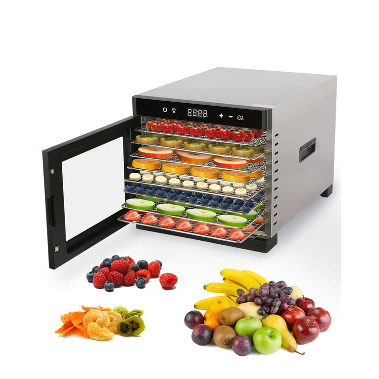 Samson Silent 10 Tray Stainless Steel Dehydrator with Glass Door and  Digital Timer and Temperature Control for Fruit, Vegetables, Beef Jerky,  Herbs