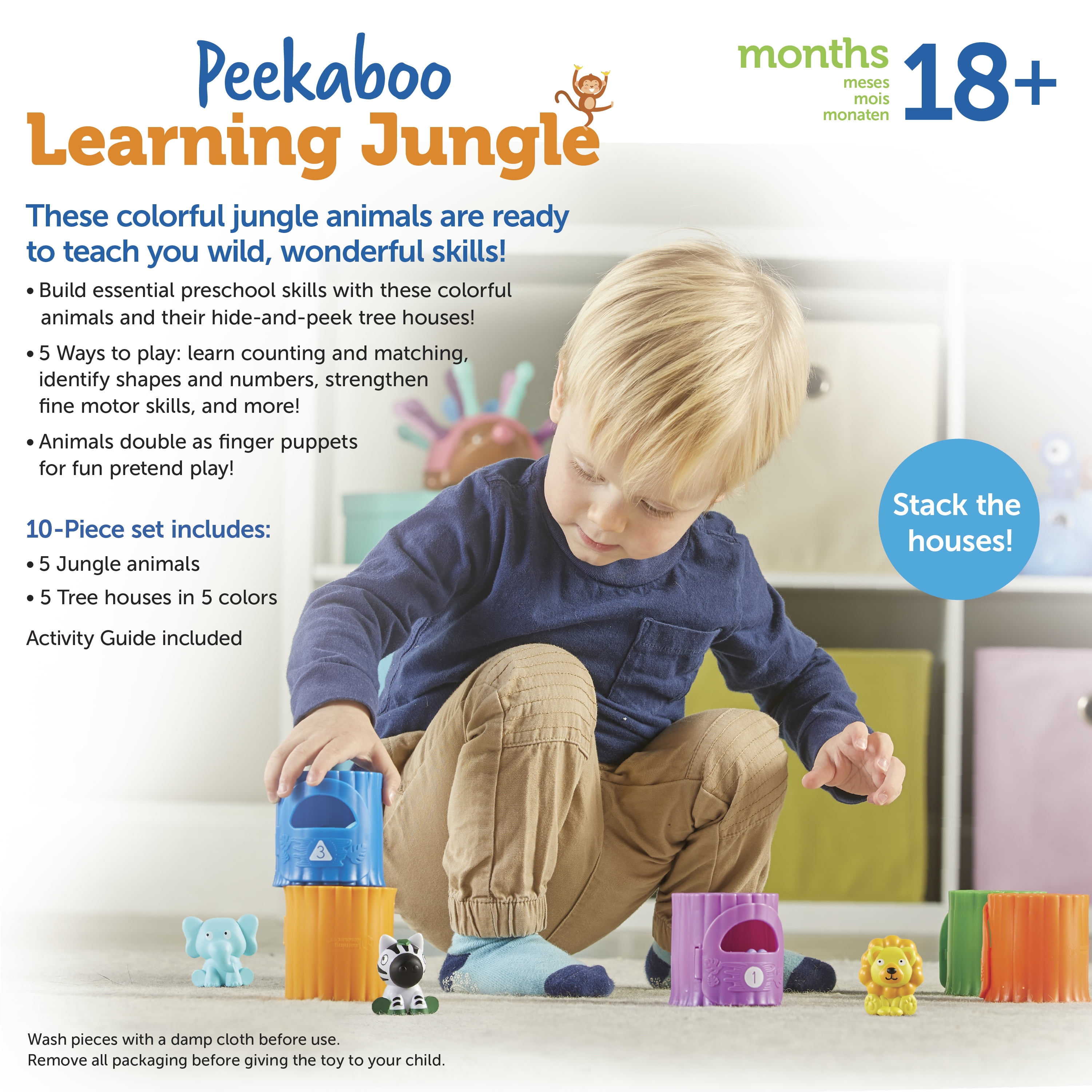 Learning Resources Peekaboo Learning Jungle -10 pieces, Learning Toys for Boys and Girls Ages 18 + Months, Educational Toys for Toddlers