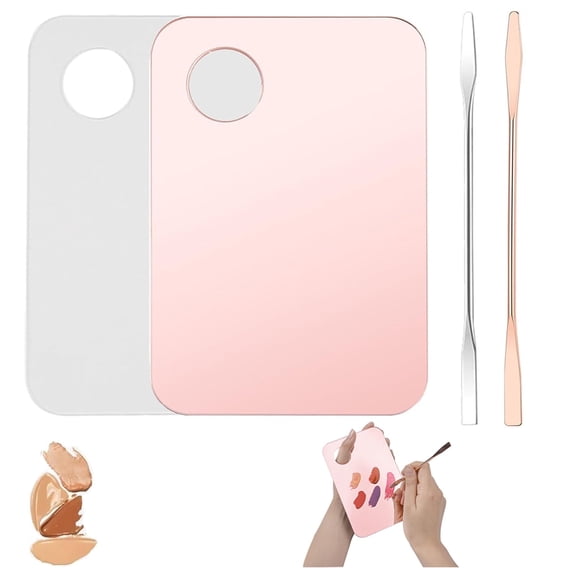 Tutuviw 4Pcs Acrylic Makeup Palette with Spatula Tool,DIY Cosmetic Mixing Palette,Makeup Mixing Tray for Mixing Foundation Nail Art Eye Shadow Palette,Makeup Display Board(Pink&Clear)