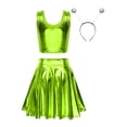 thumbnail image 2 of YONGHS Women's Alien Set Cheer Leader Outfit Metallic Crop Tank Top with Ruffle Skirt Hair Hoop Fluorescent Green L, 2 of 7