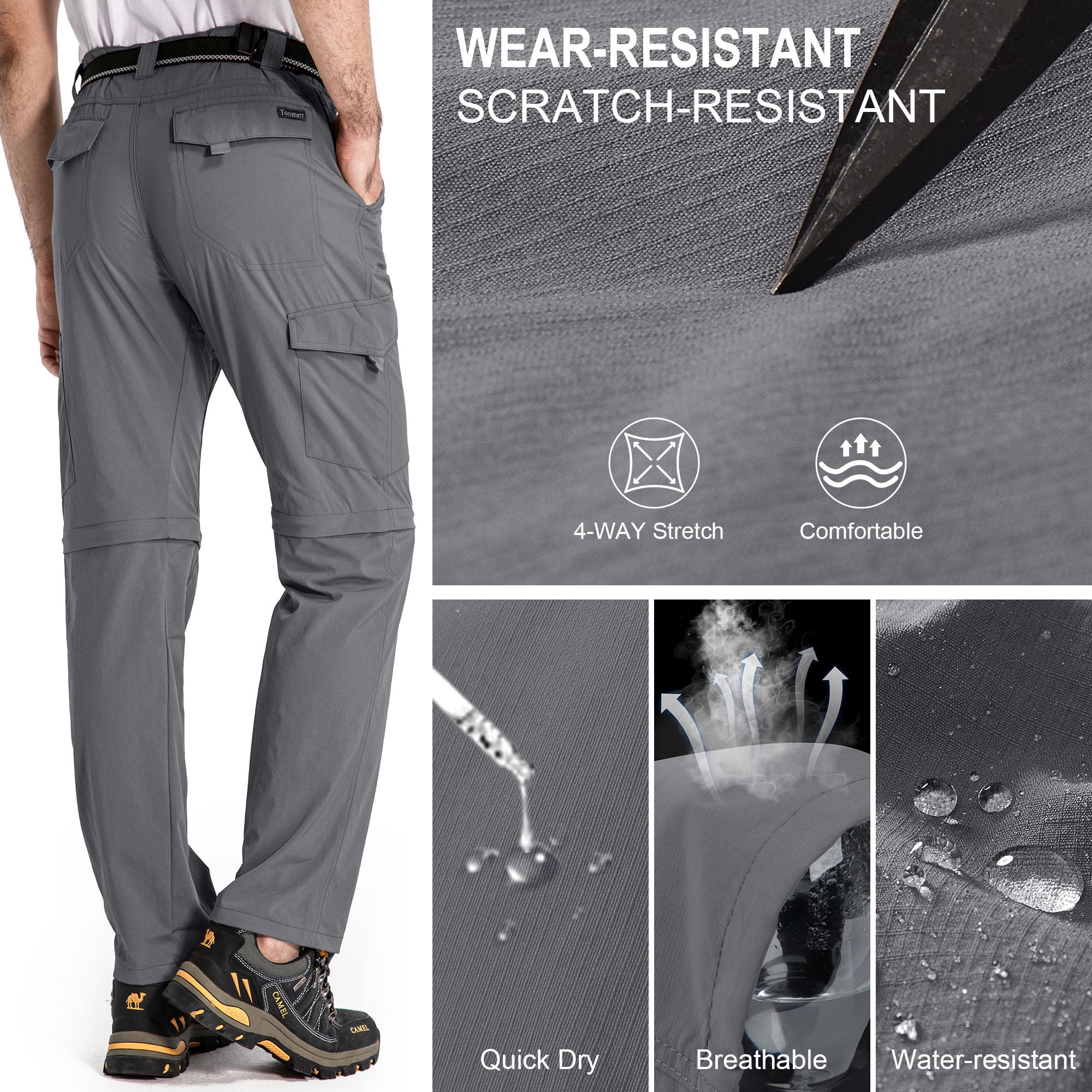 POENTAB Mens Hiking Pants Convertible Zip-Off Lightweight Quick