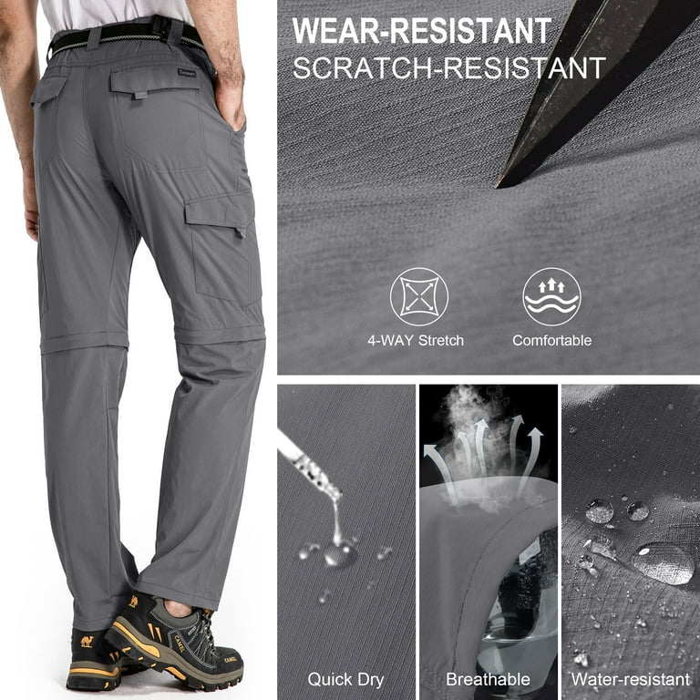 POENTAB Mens Hiking Pants Convertible Zip-Off Lightweight Quick