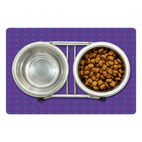 Abstract Pet Mat for Food and Water, Old Fashioned Cassette Illustrations Digital 80s 90s, Non-Slip Rubber Mat for Dogs and Cats, 18" X 12", by Ambesonne