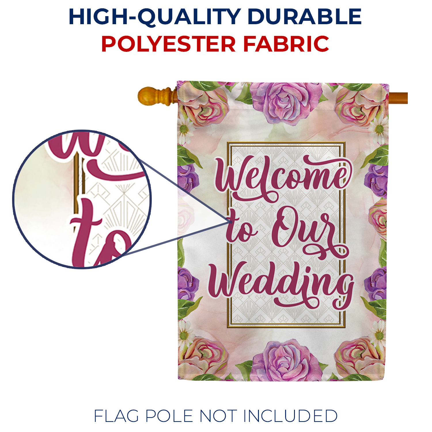 America Forever Welcome to Our Wedding House Flag, 28 x 40 inch Double Sided, Wedding Ceremony Banner, Floral Rose Bridal Outdoor Decor, Wedding Reception Yard Flag