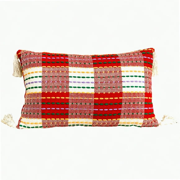 Housse de Coussin Lombaire Boho à Carreaux Buffalo - Housse de Coussin Décorative Rouge et Blanche pour Canapé Sofa, 12x20 Pouces Coussin d'Extérieur - 1 Pce Sans Insert