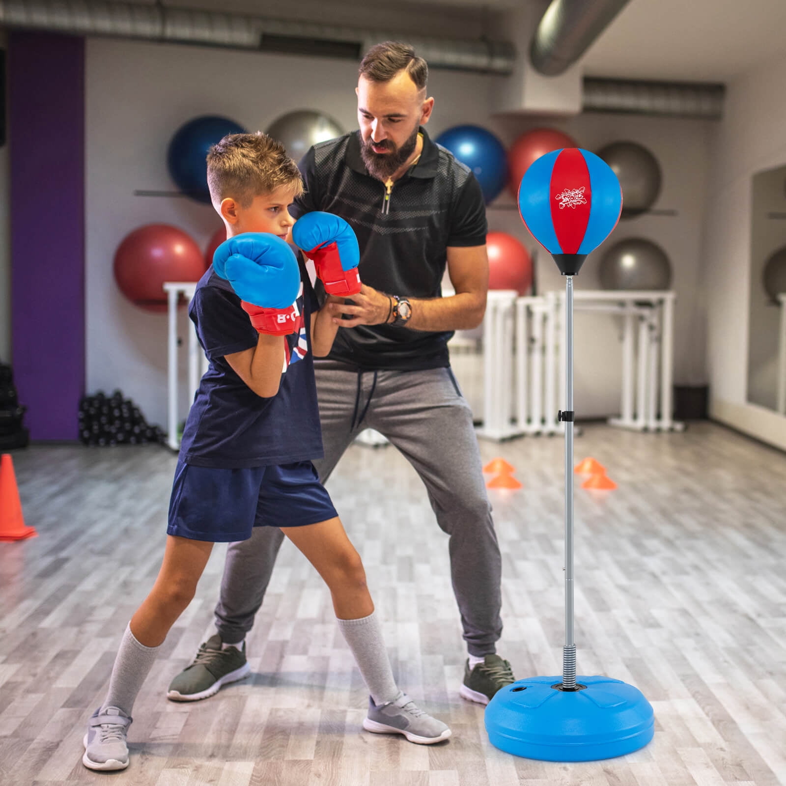 Costway Boxing Punching Bag with Height Adjustable Stand Boxing Gloves Adults Blue