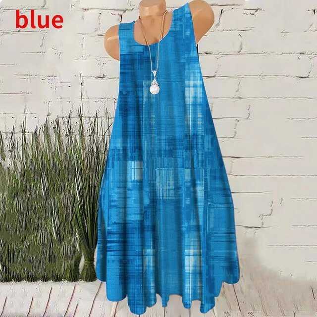 2022 Mode Féminine Sexy Été Fleur Imprimé Col Rond Sans Manches Robe à Volants XS-8XL