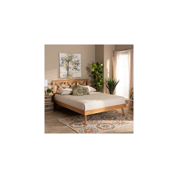 Modern Brown Wood Platform Bed - Sturdy Bed Frame for Bedroom - Low Profile Design