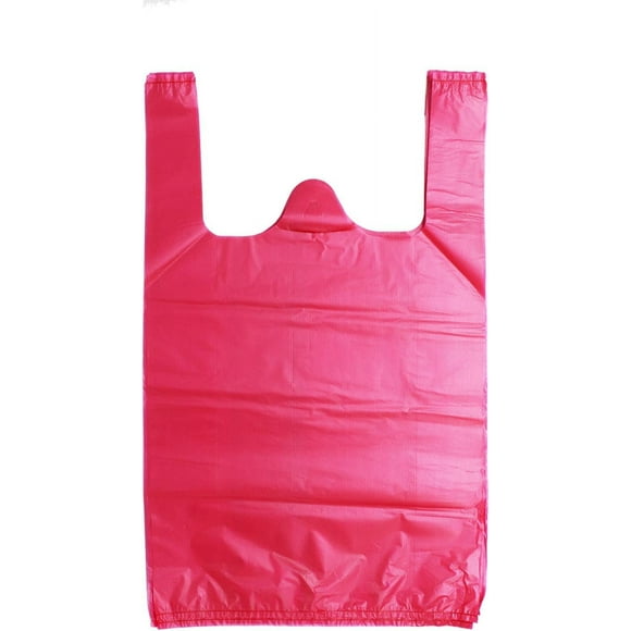 T Shirt Bags, Plastic Grocery Bags with Handles for Merchandise and Supermarket, Bolsas De Plastico Para Negocio, 12 x 20 Inches (Rose Red, 100 Pcs)