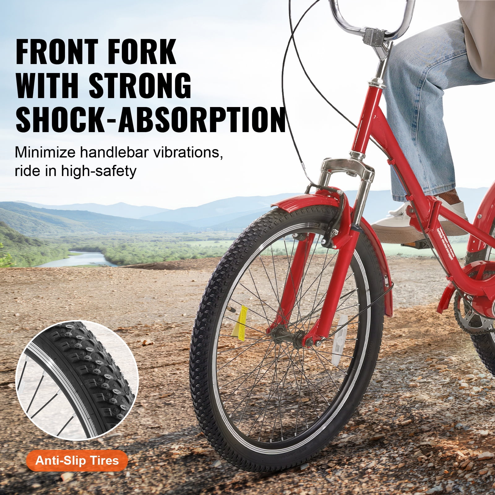 SKYSHALO Folding Adult Tricycle 24" Adult 3-Wheel Folding Trikes Carbon Steel Red