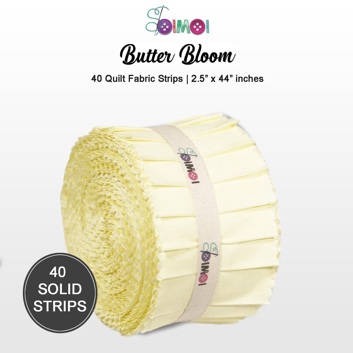 Soimoi Solid Jelly Roll 40 Strip Assorted Bundle, 2.5" Fabric Strips for Quilting, Crafting, 100% Cotton Fabric Jelly Roll Bundle For Scrapbooking, Precut Quilt Projects,Crafts- Butter Bloom