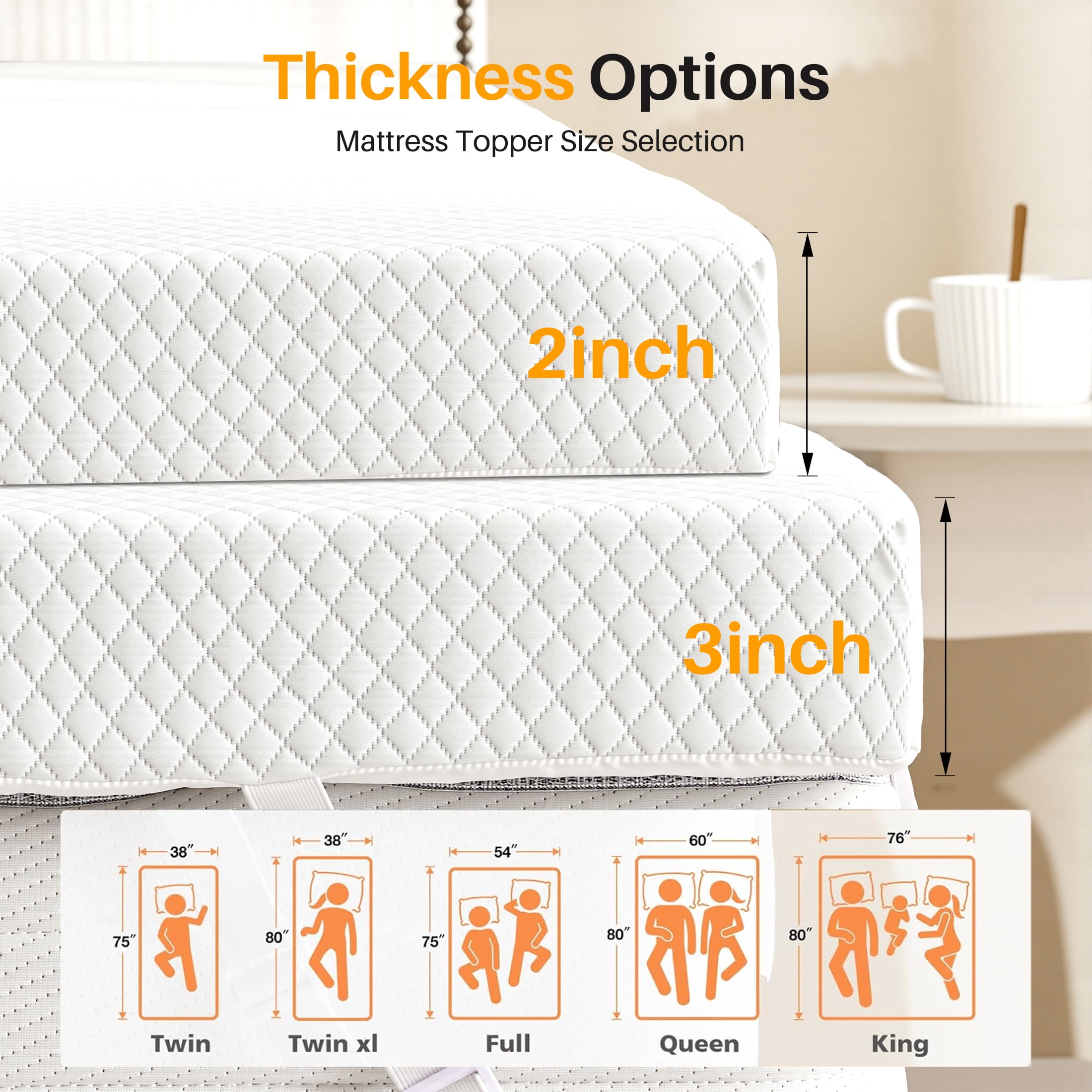 EDX 2 Inch Twin Size Gel Memory Foam Mattress Topper, Bed Topper with Removable Soft Cover, 38in×75in