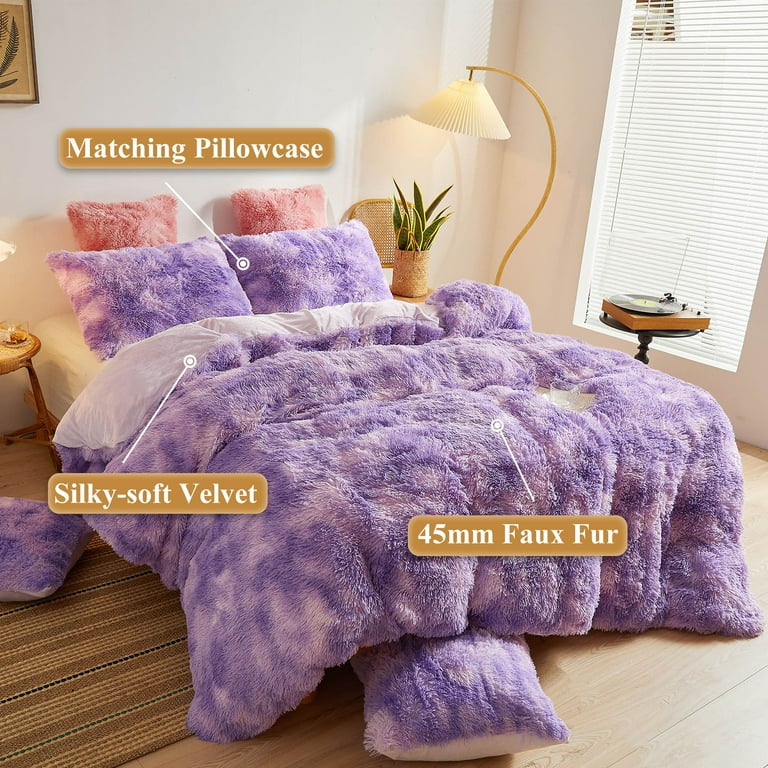 XeGe Tie Dye Plush Shaggy Duvet Cover Set Luxury Ombre 3 PCS Soft