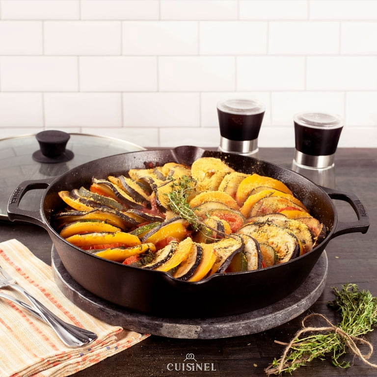 Cast Iron Skillet with Lid - 12-inch Pre-Seasoned Covered Frying