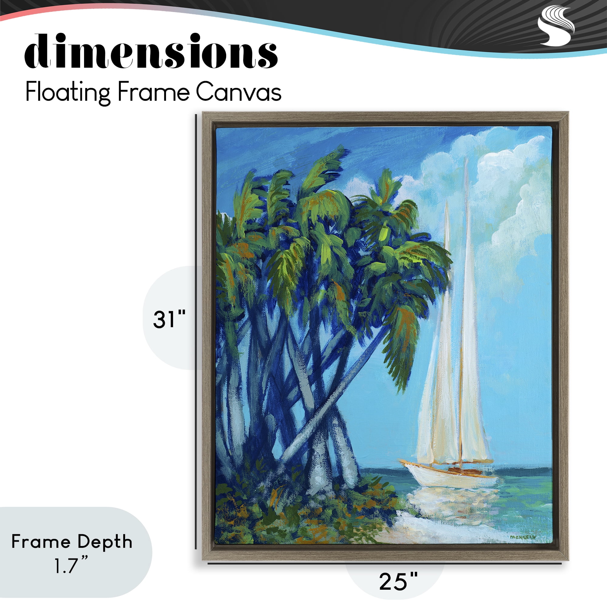 Stupell Industries Sailboat & Twisted Palms Brown Framed Floater Canvas Wall Art, design by Dan Meneely