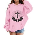 thumbnail image 4 of Tfken Toddler Child Girls Hoodies Summer Outdoor Sweatshirt Cross Print Long Sleeve Pink Tops Size 12-13 Years, 4 of 4