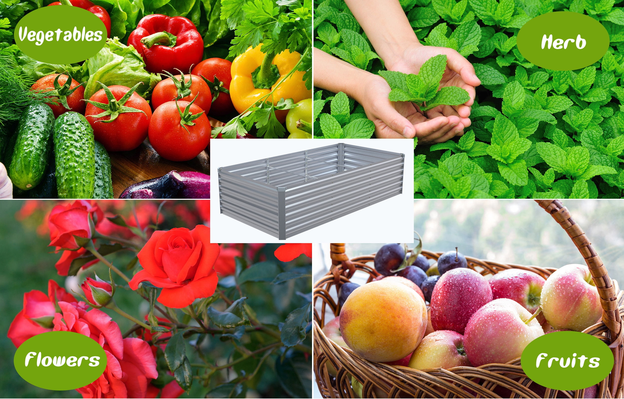 AMOBRO 8x4x2ft Outdoor Metal Raised Garden Bed Planter Box for Vegetables, Flowers, Herbs w/ 3 Tomato Cages Silver