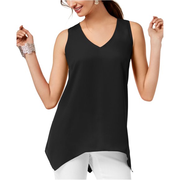 INC Blusa sin mangas con dobladillo de pañuelo para mujer, negro, XS