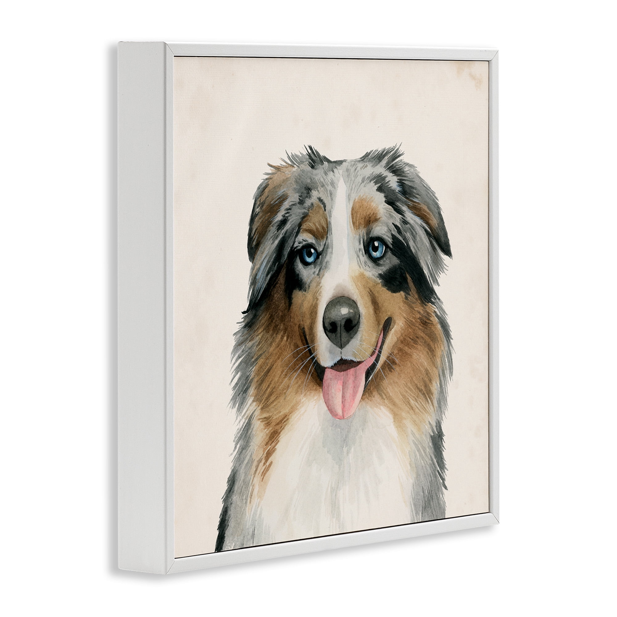 Stupell Industries Charming Australian Shepard Dog Animals & Insects Painting White Framed Art Print Wall Art, 17 x 17