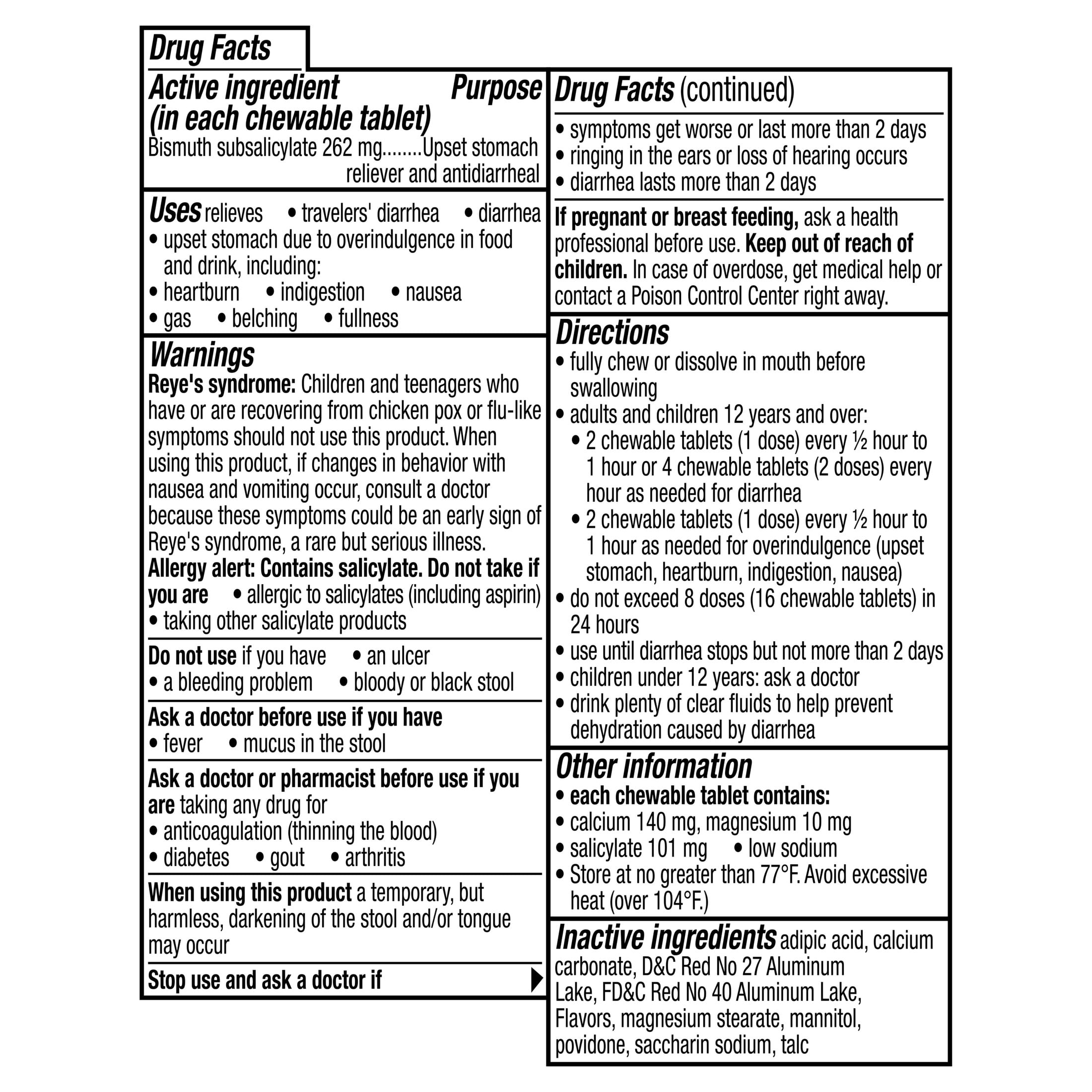 Pepto Bismol Chewable Tablets, Upset Stomach Relief, Anti Diarrheal, Cherry, 24 Count