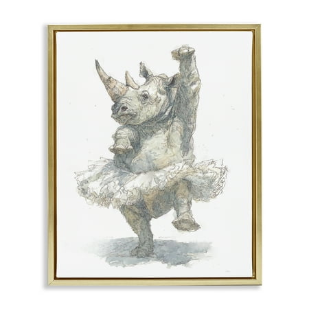 Ballet Rhino Tutu Gold Framed Floater Canvas Wall Art design by Ziwei Li