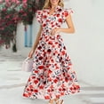 thumbnail image 2 of Youmylove Dresses for Women Elegant Summer Floral Midi Dress Cap Sleeve V Neck Ruffle Long Flowy Boho Casual Beach Sundress Versatile Fashion Dress, 2 of 8
