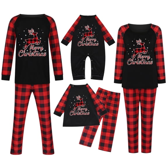 Christmas Pajamas for Family Matching Family Pajamas Sets Christmas Pjs with Letter Plaid Printed Long Sleeve Tee and Bottom Loungewear Womens Clearance Pajama Sets
