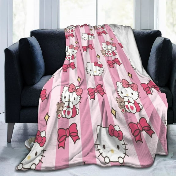 Hello Throw Blanket Kitty Cute Blankets Travel Cozy Blanket for All Seasons for Boys&Girls 60"x50"
