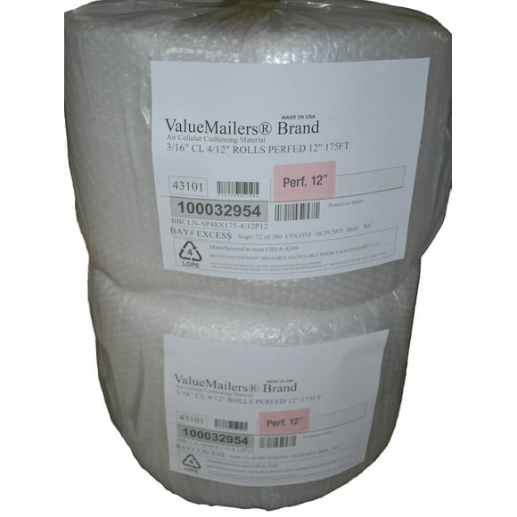 350 Ft 316 Small Bubble Cushioning 12 Wide, Perforated Every 12, 350 Total Sq Ft