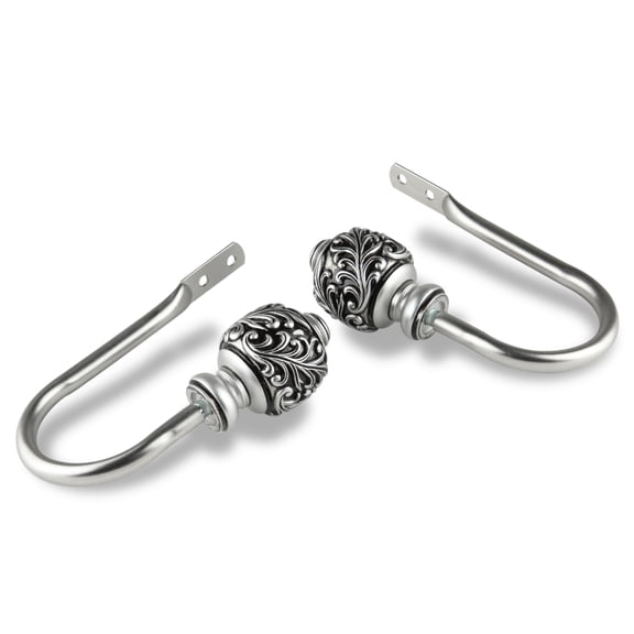 Contemporary Home Living Set of 2 Silver Contemporary Curtain Rod Holdbacks 8.5"