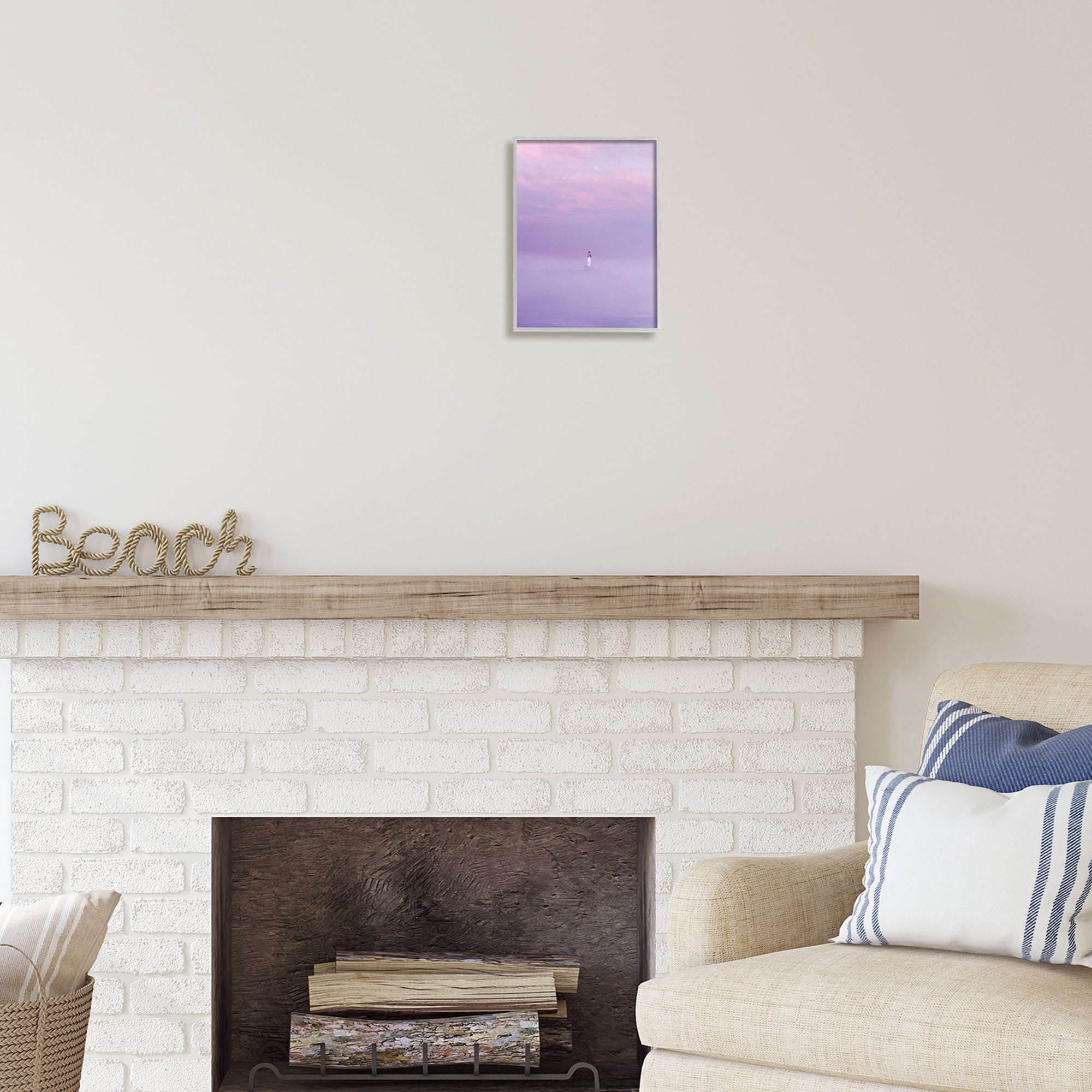 Stupell Industries Foggy Purple Lighthouse Nature Photography Gray Framed Art Print Wall Art, 11 x 14