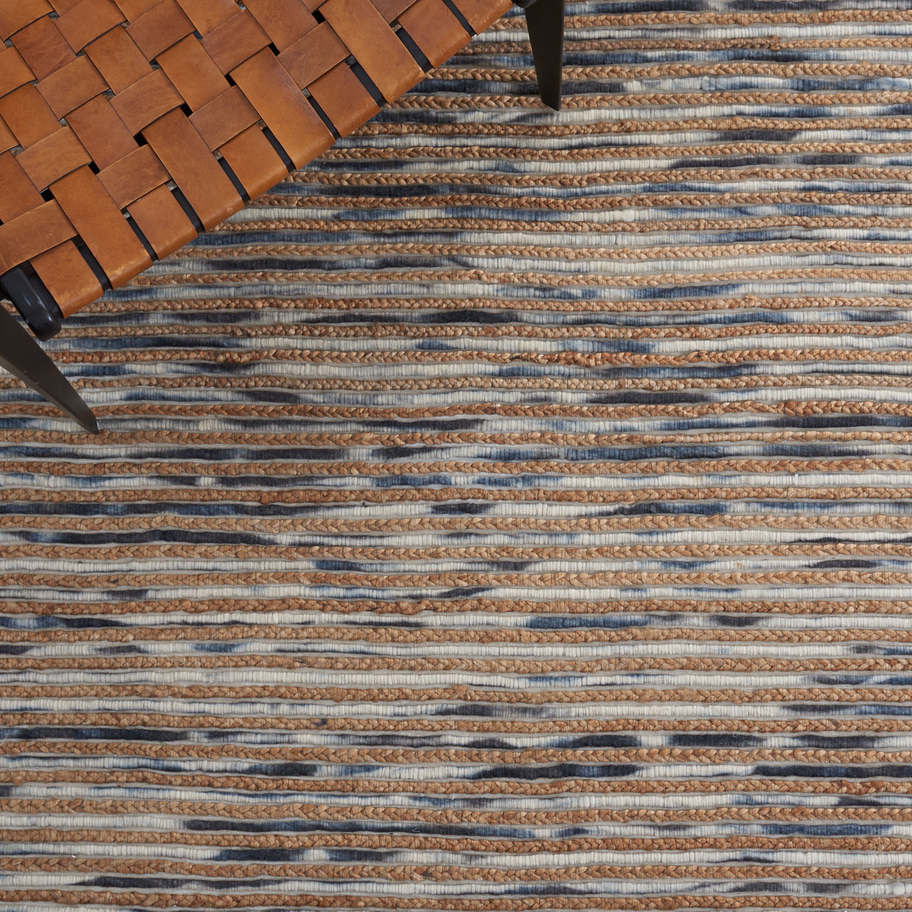 SAFAVIEH Marbella Stanley Striped Area Rug, Natural/Grey, 6' x 6' Square