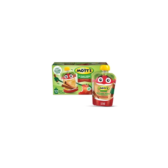 Mott's No Sugar Added Cinnamon Applesauce, 3.2 oz, 12 Count Clear Pouches