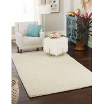 Rugs.com Solid Shag Collection Rug – 5' x 8' Pure Ivory Shag Rug Perfect For Bedrooms, Dining Rooms, Living Rooms